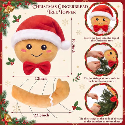 Gingerbread Christmas Tree Topper Plush 3-Piece Set Holiday Decor