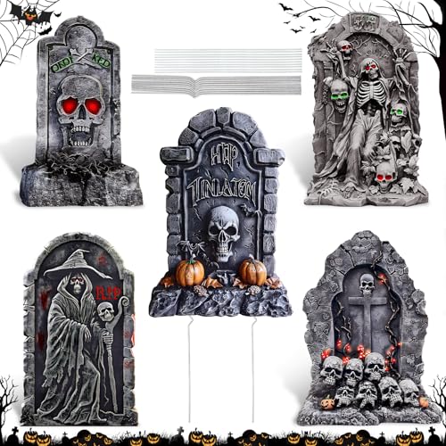Halloween Graveyard Tombstone Decor Set - 25 Inch Weatherproof Yard Signs, 5 Pieces