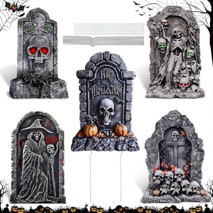 Halloween Graveyard Tombstone Decor Set - 25 Inch Weatherproof Yard Signs, 5 Pieces