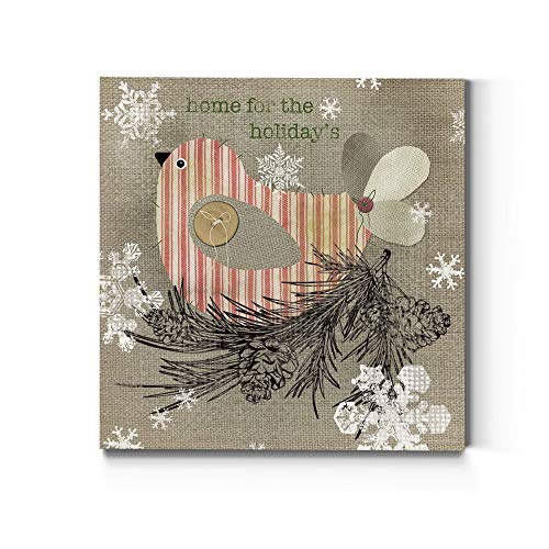 Home for the Holidays Bird Wall Art - Pine Cones & Snowflakes, 32x32 Premium Canvas, Ready to Hang - Variation of THIS listing