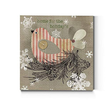 Home for the Holidays Bird Wall Art - Pine Cones & Snowflakes, 32x32 Premium Canvas, Ready to Hang - Variation of THIS listing