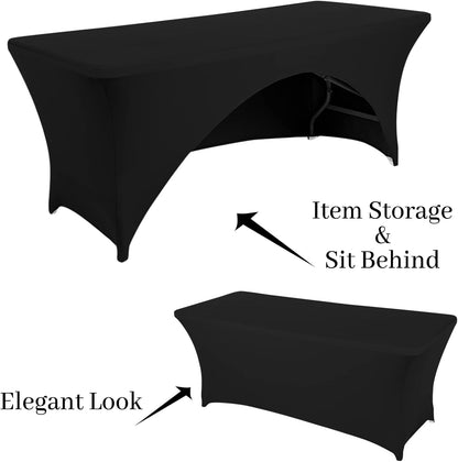 Spandex Table Cover - 4 ft. Fitted Polyester Tablecloth with Open Back - Black