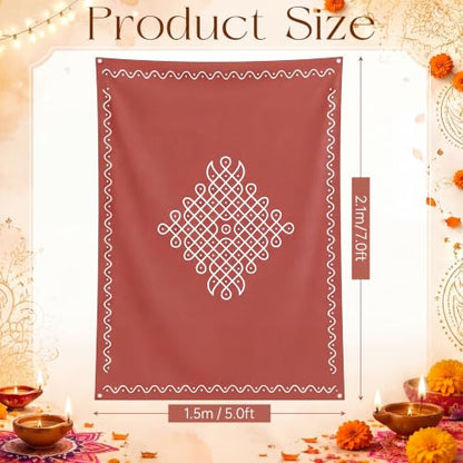 Eaasty 7x5 ft Indian Red Kolam Backdrop Varalakshmi Pooja Decor Tapestry