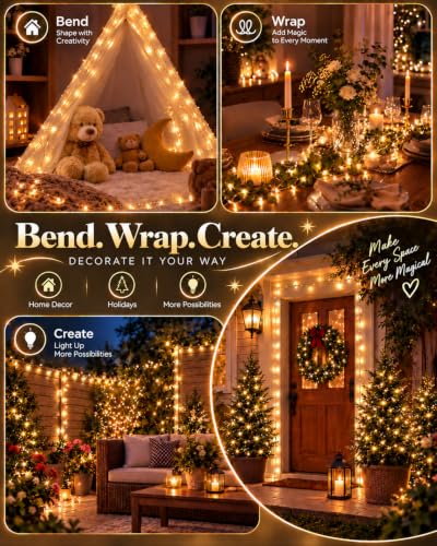 Battery Operated Fairy Lights 2 Pack 98FT Warm White LED String Lights