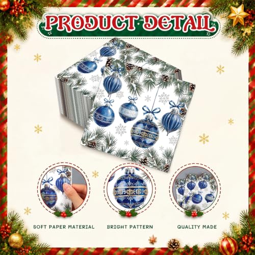 Kisston 200 Pcs Christmas Disposable Cocktail Napkins Vintage Blue