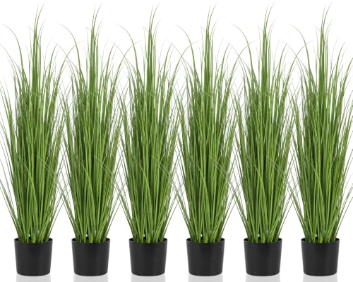 Artificial Tall Pampas Grass Plants in Pots - Indoor Outdoor Decor Set of 6