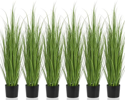 Artificial Tall Pampas Grass Plants in Pots - Indoor Outdoor Decor Set of 6