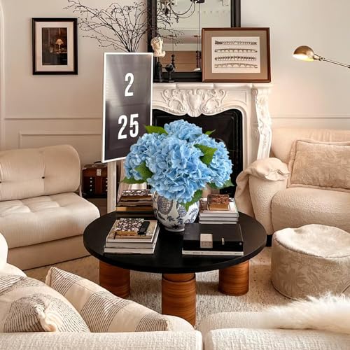 Light Blue Hydrangea Artificial Flower Set - Real Touch Faux Latex 21" Pack of 4