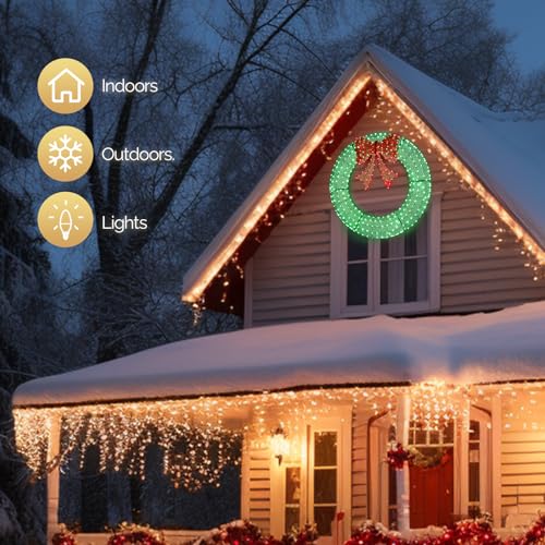 Pre-Lit 48 Inch Outdoor Christmas Wreath with 315 LED Lights - Green and Red