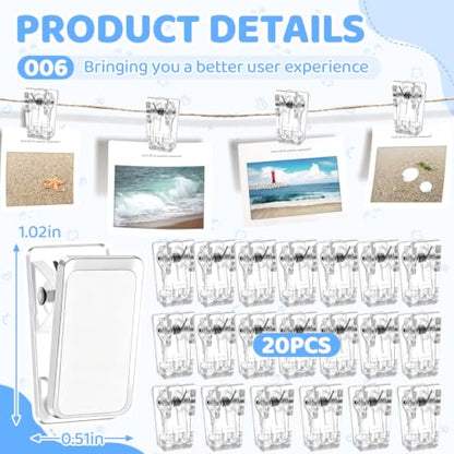 Clear Self Adhesive Wall Clips 20-Pack for Tapestry & Light Items