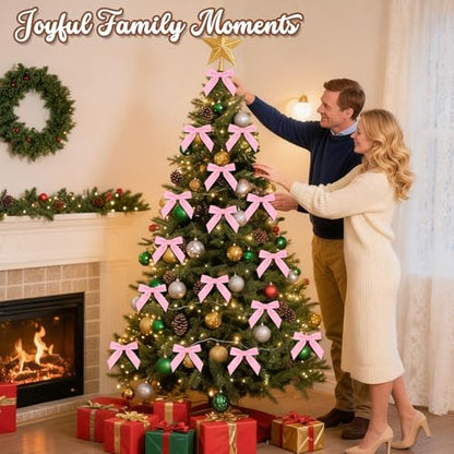 Pink Velvet Christmas Tree Bows - Set of 24 Pre-Tied Small Decorations
