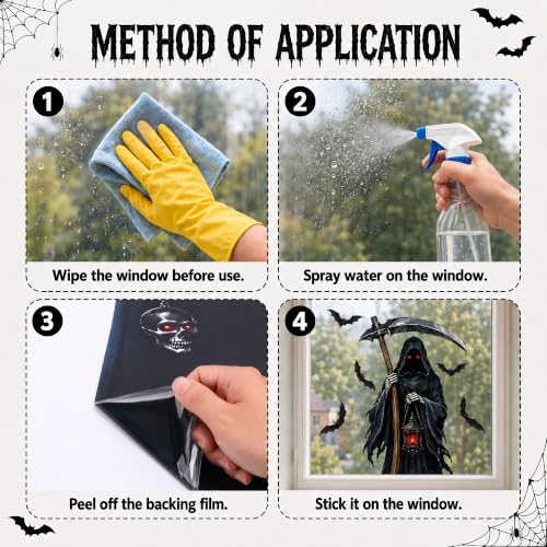 Large Halloween Grim Reaper Window Clings - Spooky Reaper & Bat Decorations