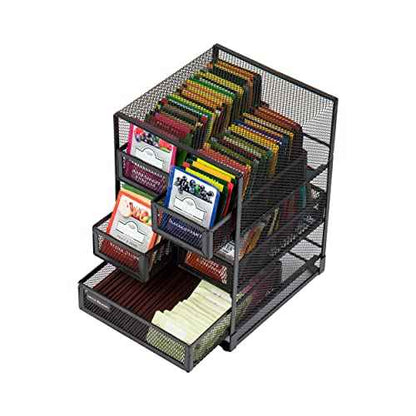 Mind Reader Tea Bag Organizer, Tea Station Organizer, Countertop Storage, Kitchen, Metal Mesh, 7" L x 6.75" W x 10" H, Black
