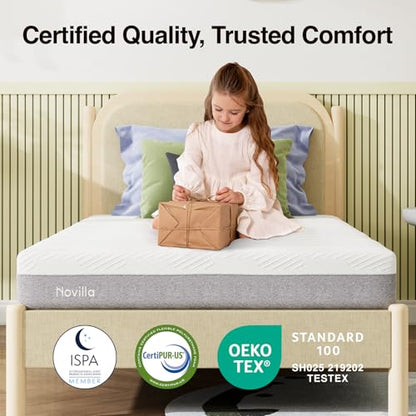 Novilla Bliss Green Tea Memory Foam Twin Mattress, Twin Mattress 10 Inch for Kids for Refreshing Sleep with Cool-Touch Nylon Cover, Zone Support & Pain Relief with CertiPUR-US Certified Foams