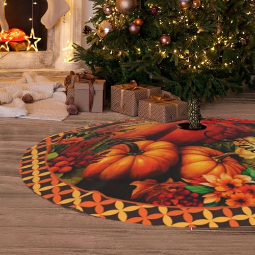 Happy Fall Christmas Tree Skirt Medium - Funny Farmhouse Holiday Decor 36 Inch