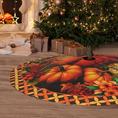 Happy Fall Christmas Tree Skirt Medium - Funny Farmhouse Holiday Decor 36 Inch