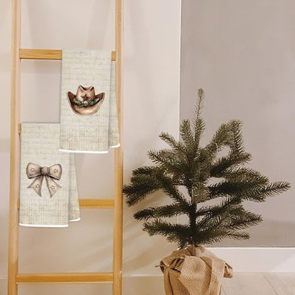 Western Christmas Kitchen Dish Towels Set - Cowgirl Holiday Decor 16x24 A-christmas Towels