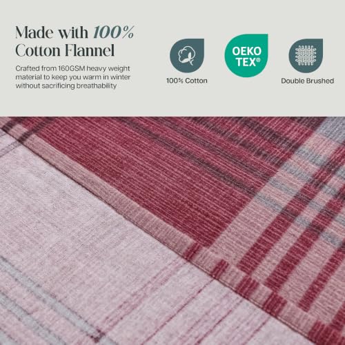 Redplaid Cotton Double Brushed Flannel Sheets Set Queen with 16-Inch Deep Pocket