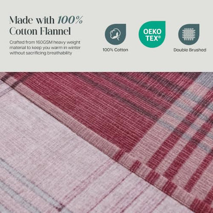 Redplaid Cotton Double Brushed Flannel Sheets Set Queen with 16-Inch Deep Pocket