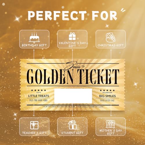 Golden Tickets Scratch Off Cards Set - 6 Pieces with Envelopes, Lucky Gift Reveal for Celebrations