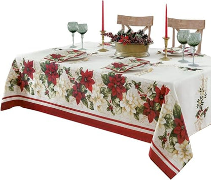 17x17 Inch Christmas Poinsettia Napkin Set - Red & White Holiday Fabric Dinner Napkins, Set of 4