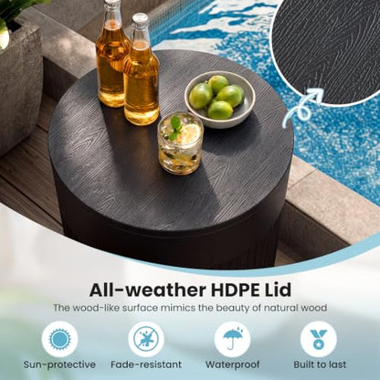 GIANTEX 3-in-1 Outdoor Ice Bucket Cooler Side Table with Storage - Black