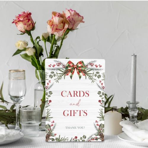 Wedding Floral Bar Sign - Red Bow Christmas Wedding Wooden Stand 5x7 Inch - Wedding & Celebration Decor