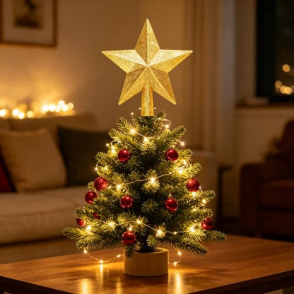 Gold Glitter Star Christmas Tree Topper - 4 Inch Holiday Decor