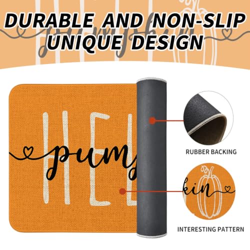 Hello Pumpkin Fall Front Door Mat - Orange Autumn Welcome Doormat 17x30 Inches