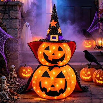 3FT Collapsible Halloween Pumpkin Decorations for Porch Yard & Home - 2-Tier