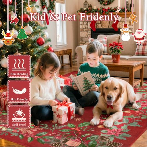 Red Christmas Runner Rug 2.6x8 ft Non-Slip Holiday Indoor Carpet Hallway Entryway