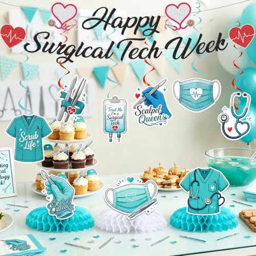 Surgical Tech Appreciation Decorations Set with Banner, Swirls & Honeycomb Centerpieces