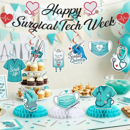 Surgical Tech Appreciation Decorations Set with Banner, Swirls & Honeycomb Centerpieces