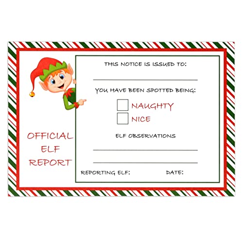 Elf Report Cards Set - 50 Naughty or Nice Christmas Notes 4x6 Inch