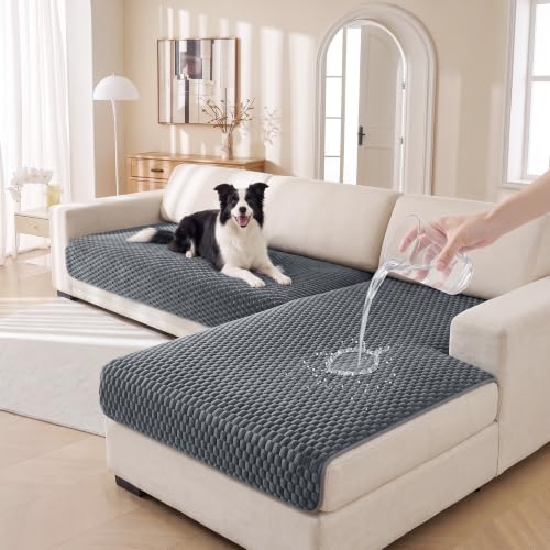 L Shaped Couch Cover 2 Pieces Dark Grey Waterproof Sofa Protector for Sectional Sofa - Large