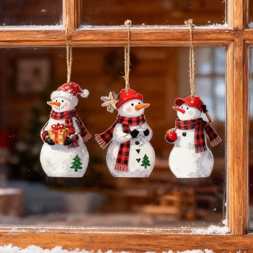 Rustic Christmas Snowman Wooden Centerpiece Set - Holiday Table Decor