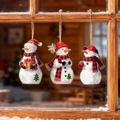 Rustic Christmas Snowman Wooden Centerpiece Set - Holiday Table Decor