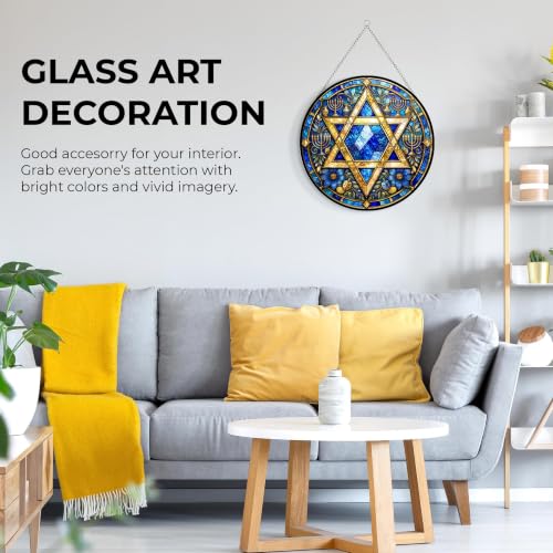 Star of David Hanukkah Suncatcher - Stained Glass Panel 11.8" - UV-Printed, Vibrant Decor