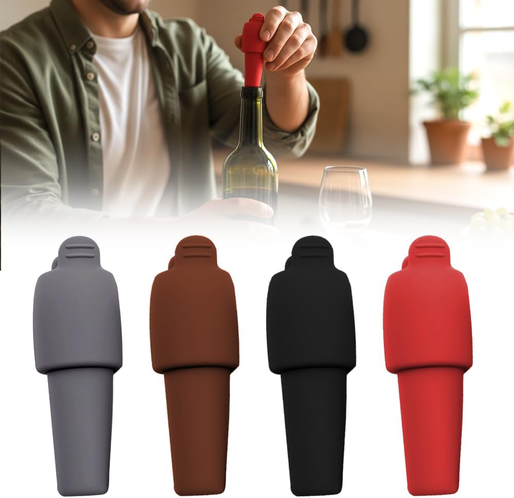 Silicone Wine Stopper for Wine Bottles, 2026 Upgrade Reusable Wine Stoppers for Wine Bottles, Seal Bottle Cover for Beer Champagne, Glass Bottle Sealer Covers Wine Stoppers for Home Use (4)