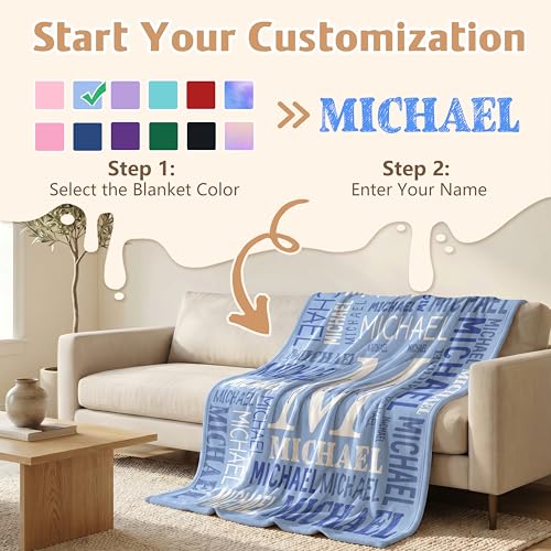 Light Blue Personalized Blanket with Name - Custom Flannel Kids & Adults Gift