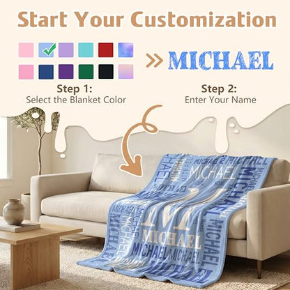 Light Blue Personalized Blanket with Name - Custom Flannel Kids & Adults Gift