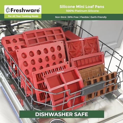 Freshware Silicone Mini Loaf Pan - [2PK] 12 Cavity Mini Bread Pan Brownie Pan, Nonstick Silicone Molds for Brownie, Cornbread, Cheesecake or Cupcake