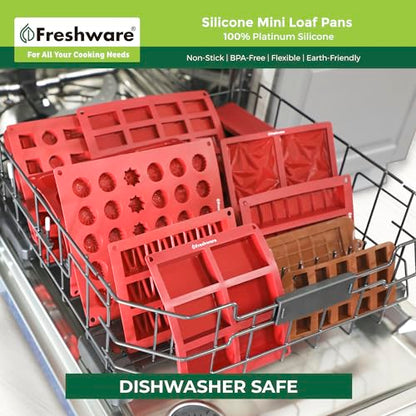 Freshware Silicone Mini Loaf Pan - [2PK] 12 Cavity Mini Bread Pan Brownie Pan, Nonstick Silicone Molds for Brownie, Cornbread, Cheesecake or Cupcake