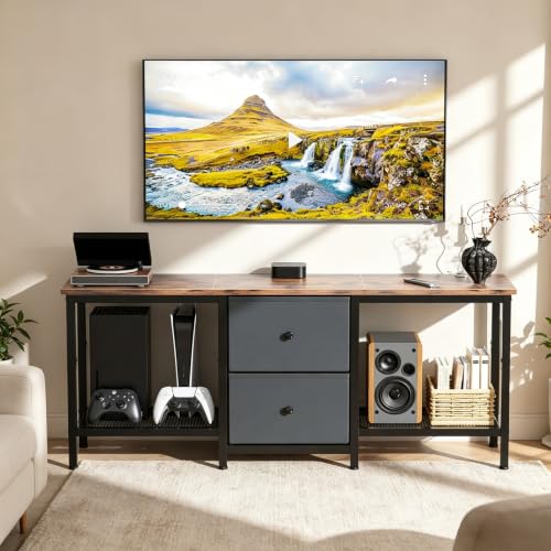 Rustic Brown TV Stand with Storage Drawers and Shelves - Fits 55 Inch TVs