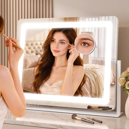 CraftCraze 22x17 Inch Dimmable Lighted Makeup Mirror with 3 Color Modes - White / 22"L x 17"W