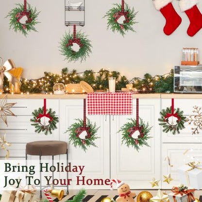 Mini Christmas Wreaths Set - 12 Holiday Decor for Cabinets & Small Spaces