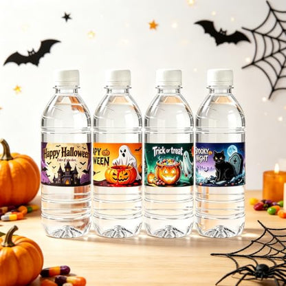 Halloween Waterproof Water Bottle Stickers - Pumpkin Ghost Witch Wraps, Party Decor, 48 Pieces