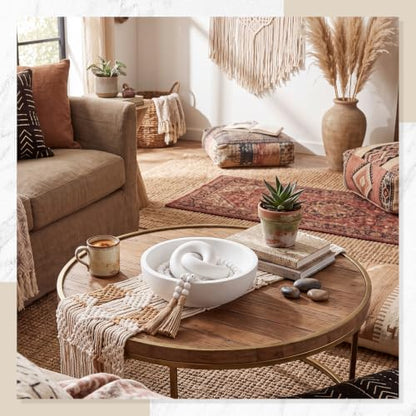 Farmhouse Wooden Decorative Bowl Set with Chain Beads - White - Novabright