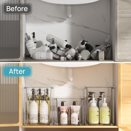 Vtopmart 2 Pack Stackable Storage Drawers,Clear Acrylic Drawer Organizers with Handles, Easily Assemble Containers for Fridge, Bathroom,Kitchen Undersink,Cabinet,Pantry Organization and Storage