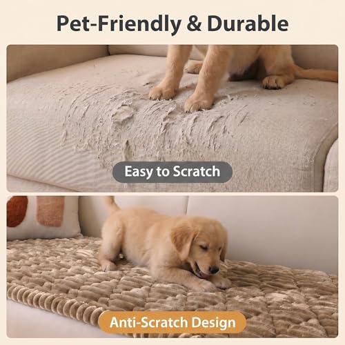 FunFurry Pet Couch Cover for Sofa - Washable, Anti-Scratch Flannel Protector - Camel 59"X27.6"